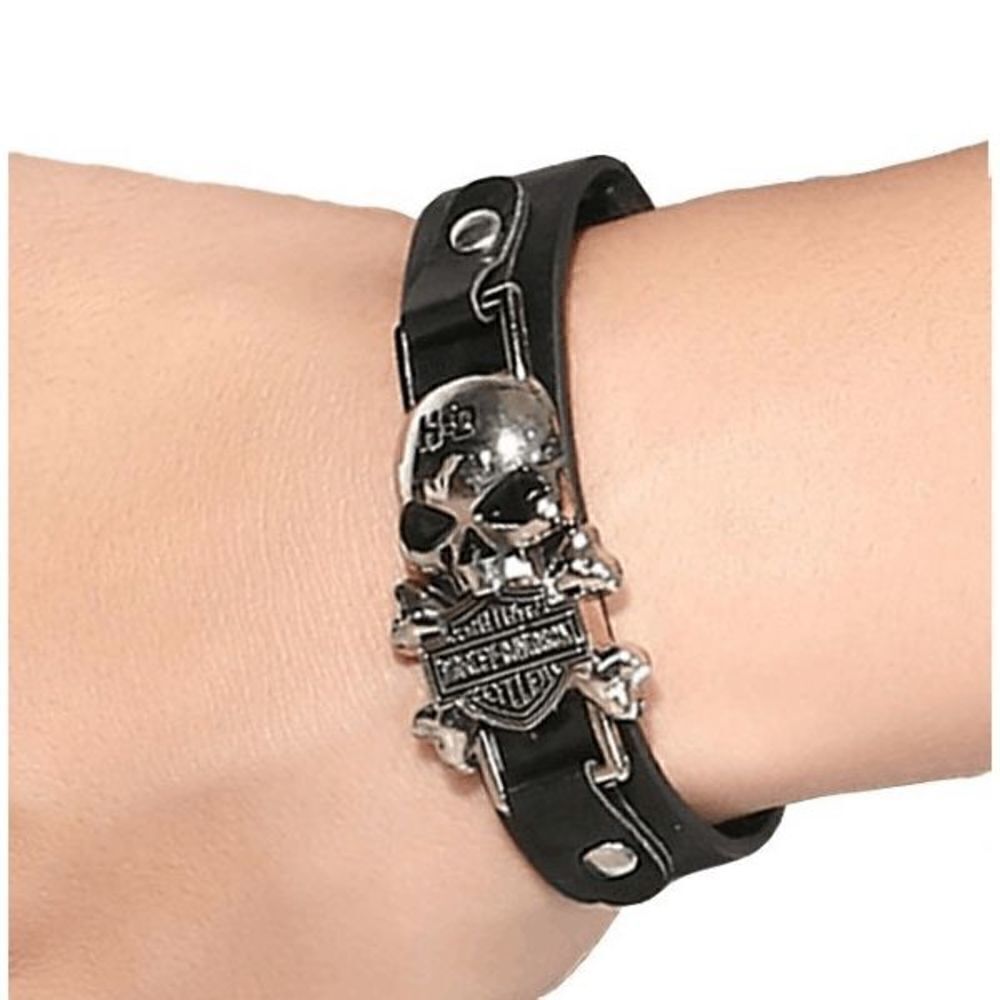 Harley Davidson Motorcycle Skull Design Unisex Leather Bracelet
